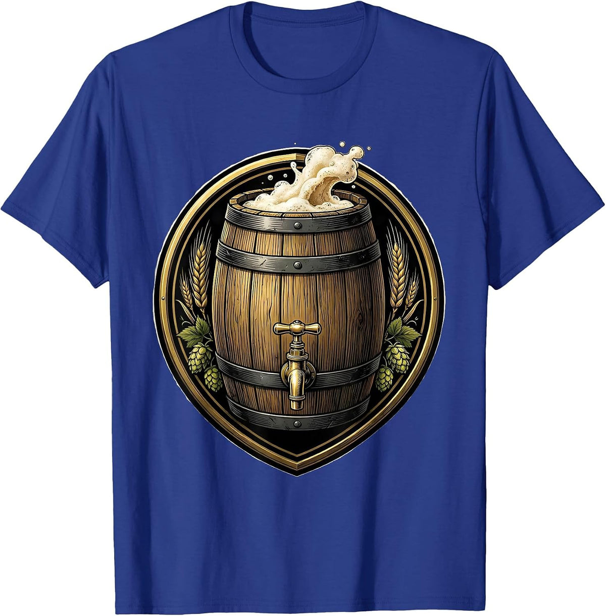 Men's Rustic Beer Barrel with Tap and Foam Graphic T-Shirt - Royal Blue