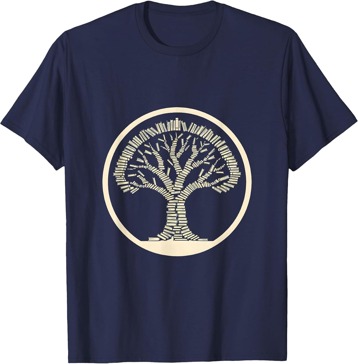 English Teacher Bookshelf Tree Illustration T-Shirt - Navy Blue