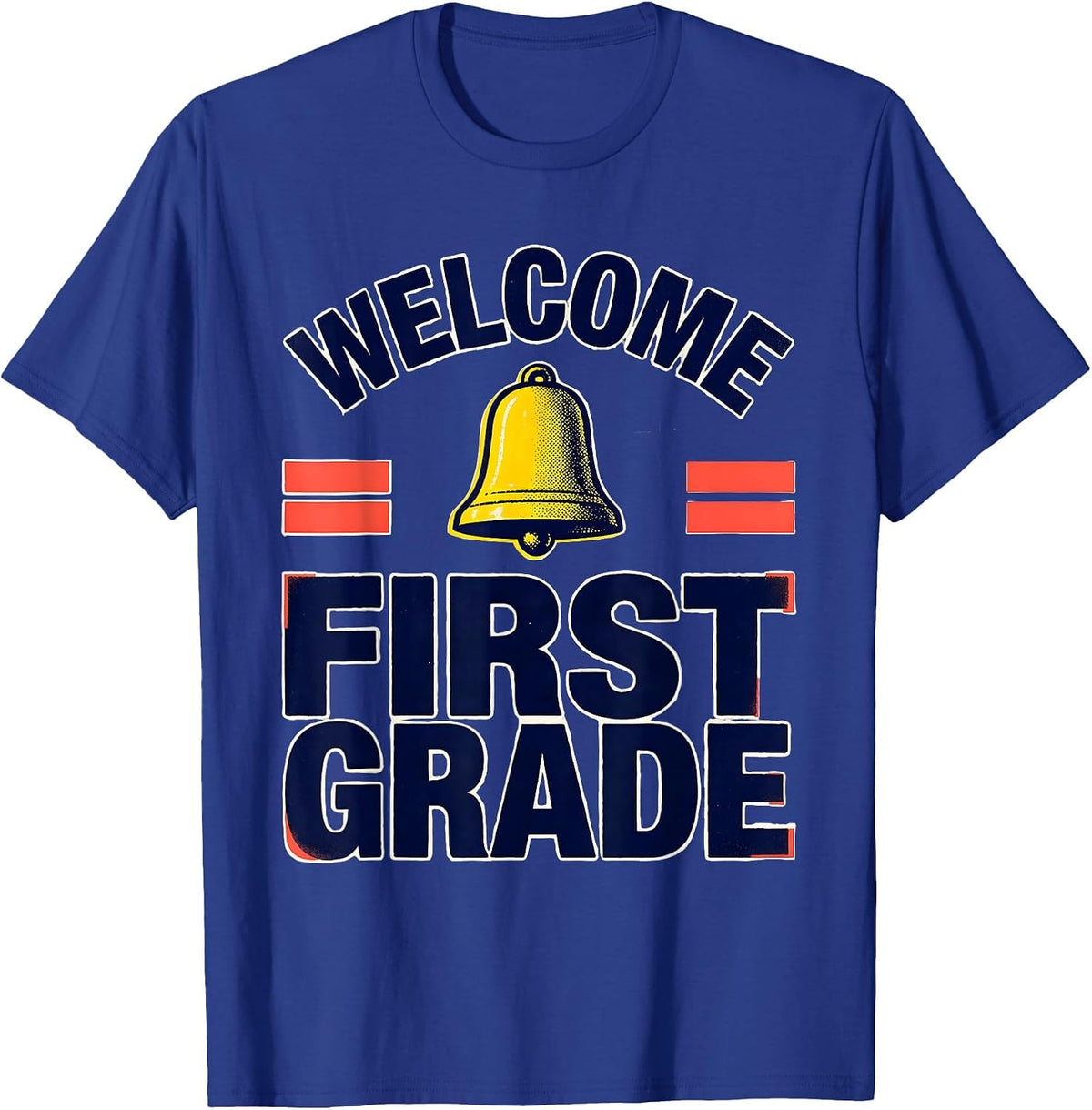 Men's Welcome, First Grade Screenprint Poster Back To School T-Shirt - Royal Blue