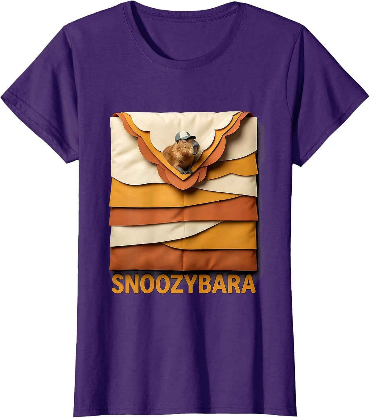 Women's Snoozybara Cute Capybara Sleepy Humor Pajama Lover T-Shirt - Purple
