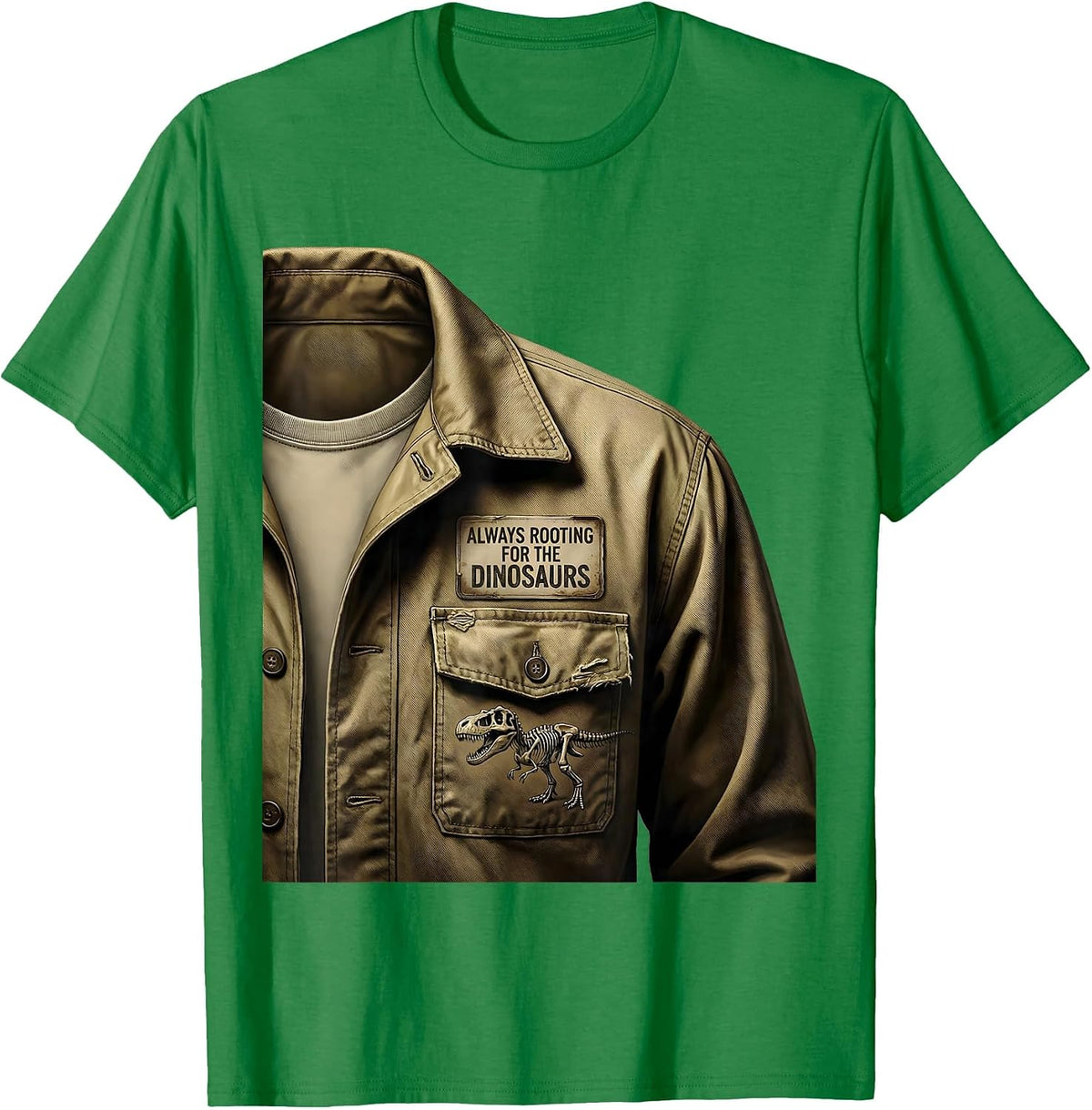 Men's Always Rooting For The Dinosaurs Funny Design T-Shirt - Kelly Green
