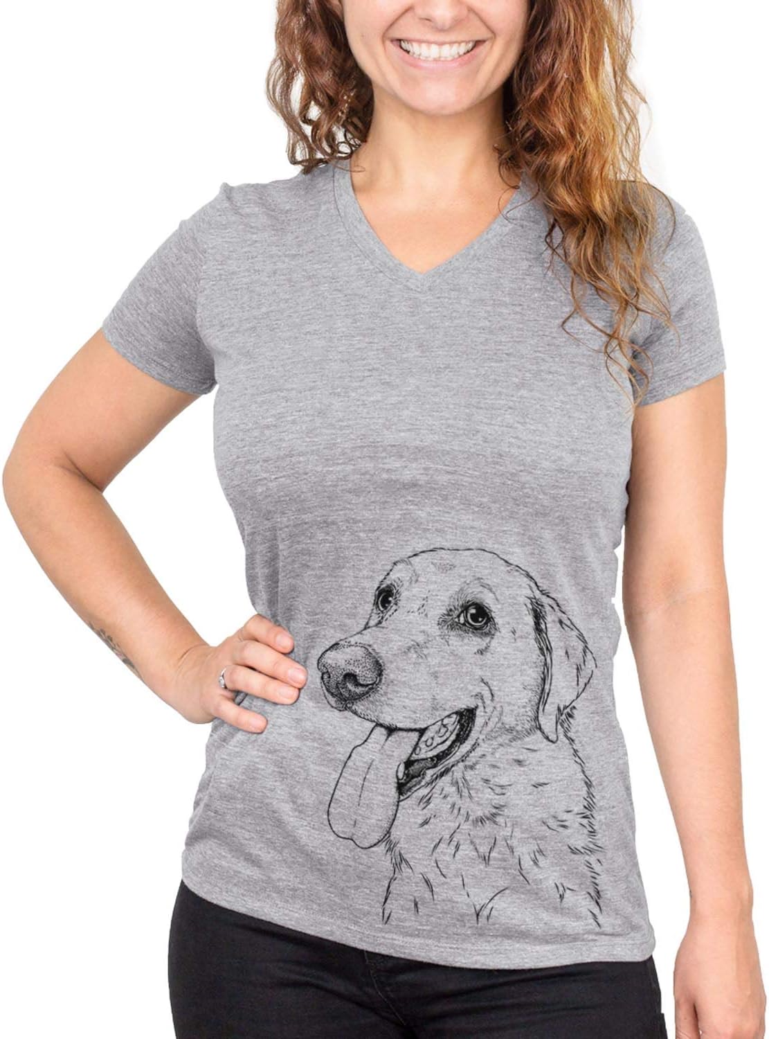 Bare Purl the British Lab Dog Triblend T-Shirt - Grey V-neck