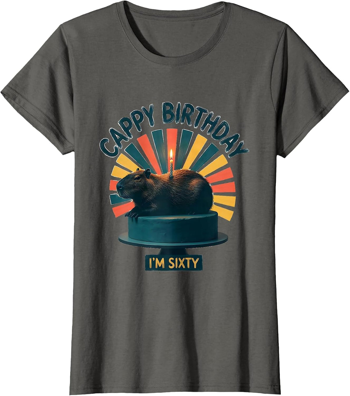 Women's Cappy Birthday I'm Sixty Kawaii Pun Capybara Lover Gift T-Shirt - Asphalt Grey