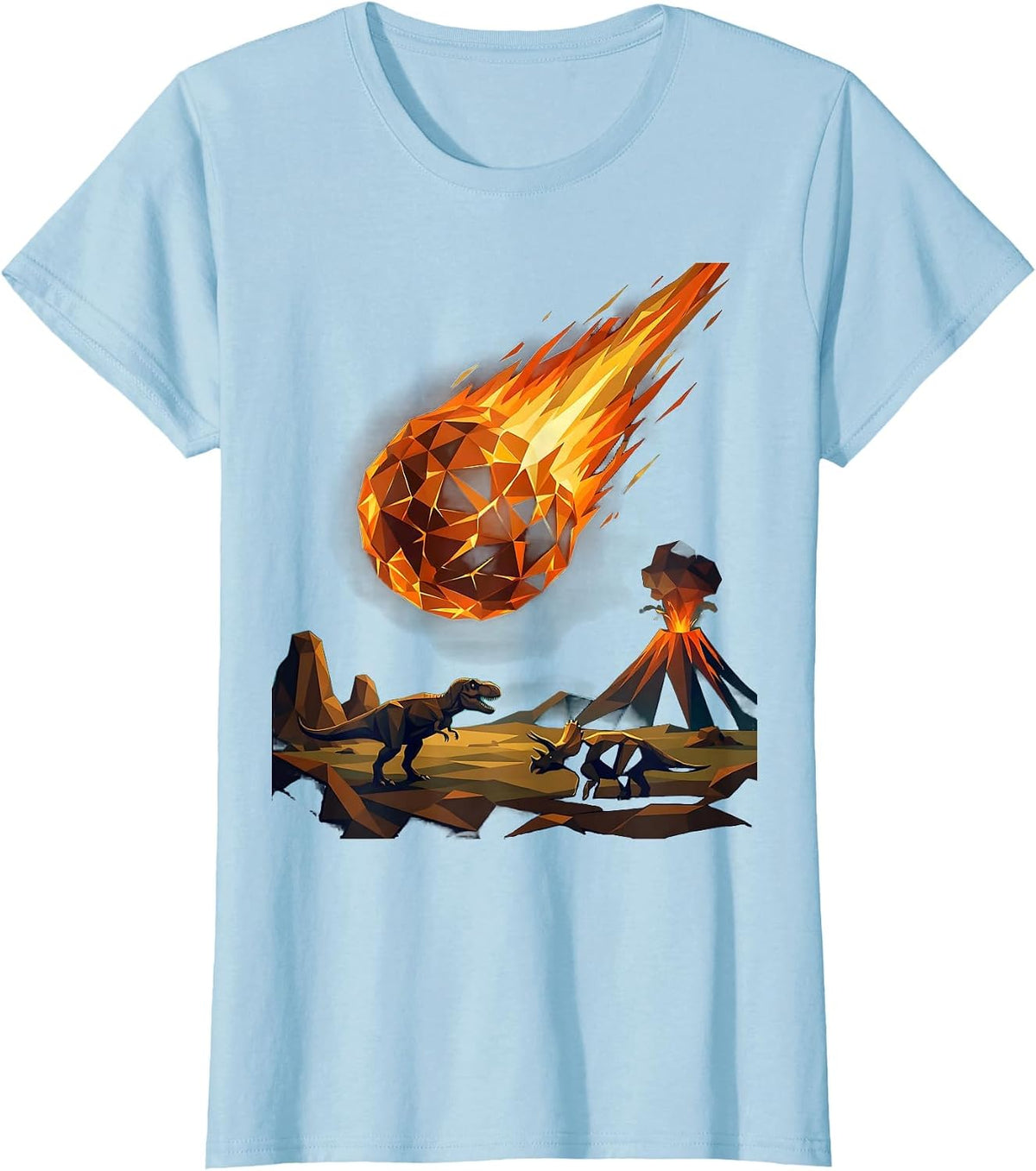 Meteor Strike Dinosaur Prehistoric Impact Scene T-Shirt - Baby Blue