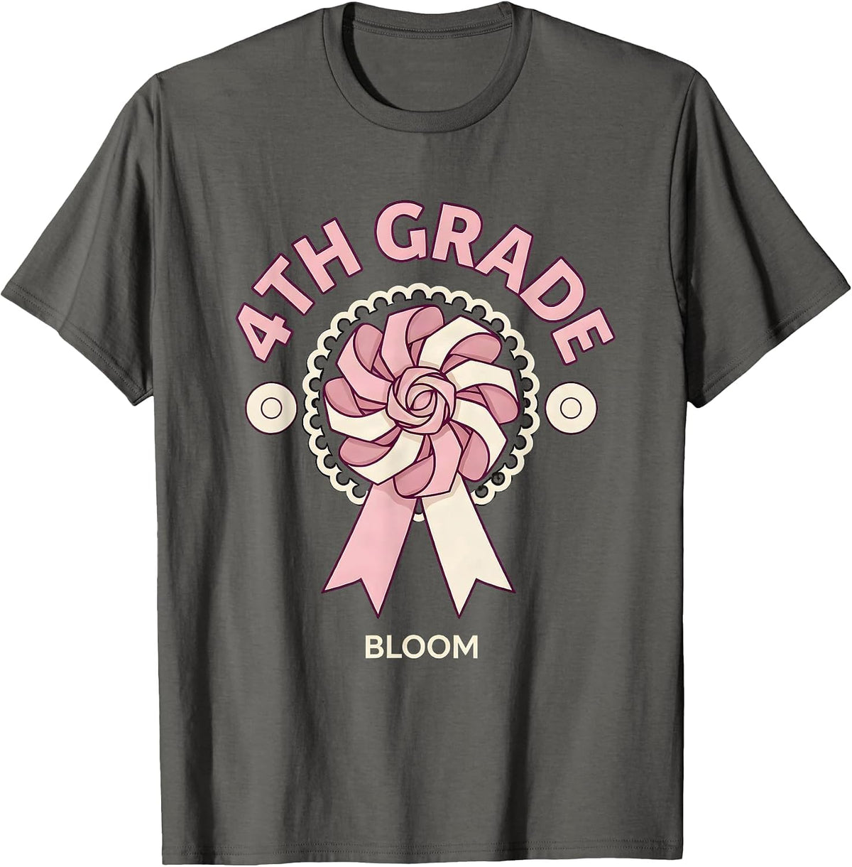 4th Grade Bloom Coquette Bow Back to School Fourth Grade T-Shirt - Asphalt Grey