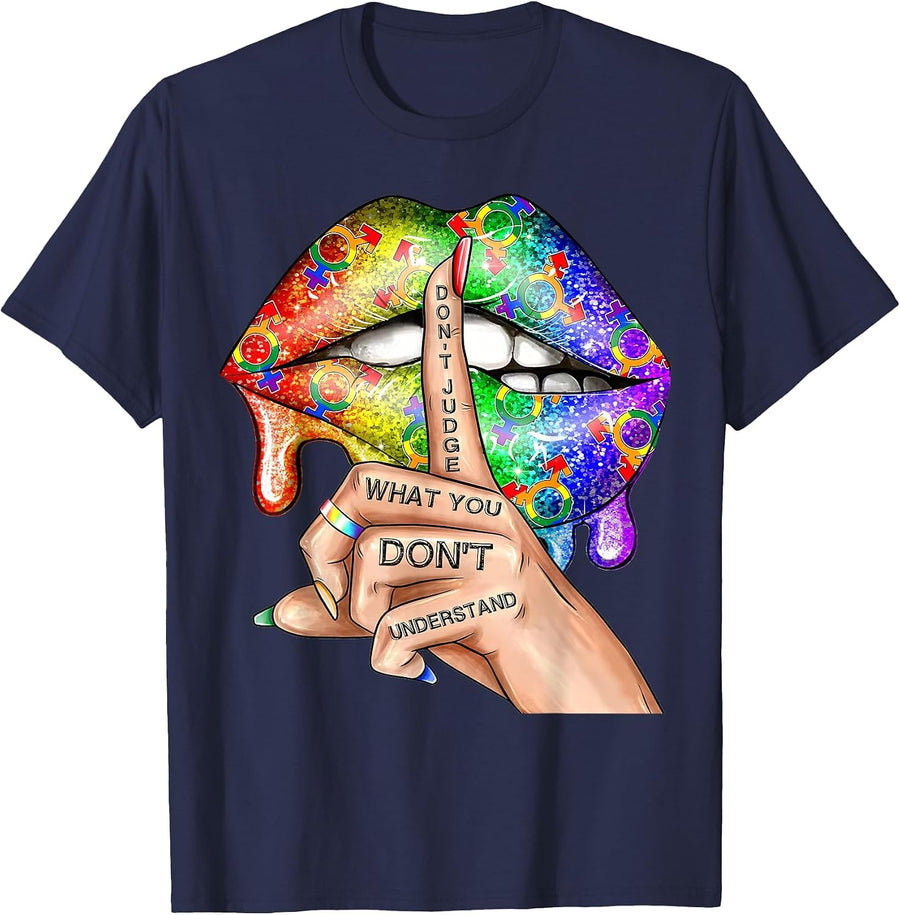 Don't Judge What You Don't Understand LGBT Gay Pride Lips T-Shirt - Navy Blue
