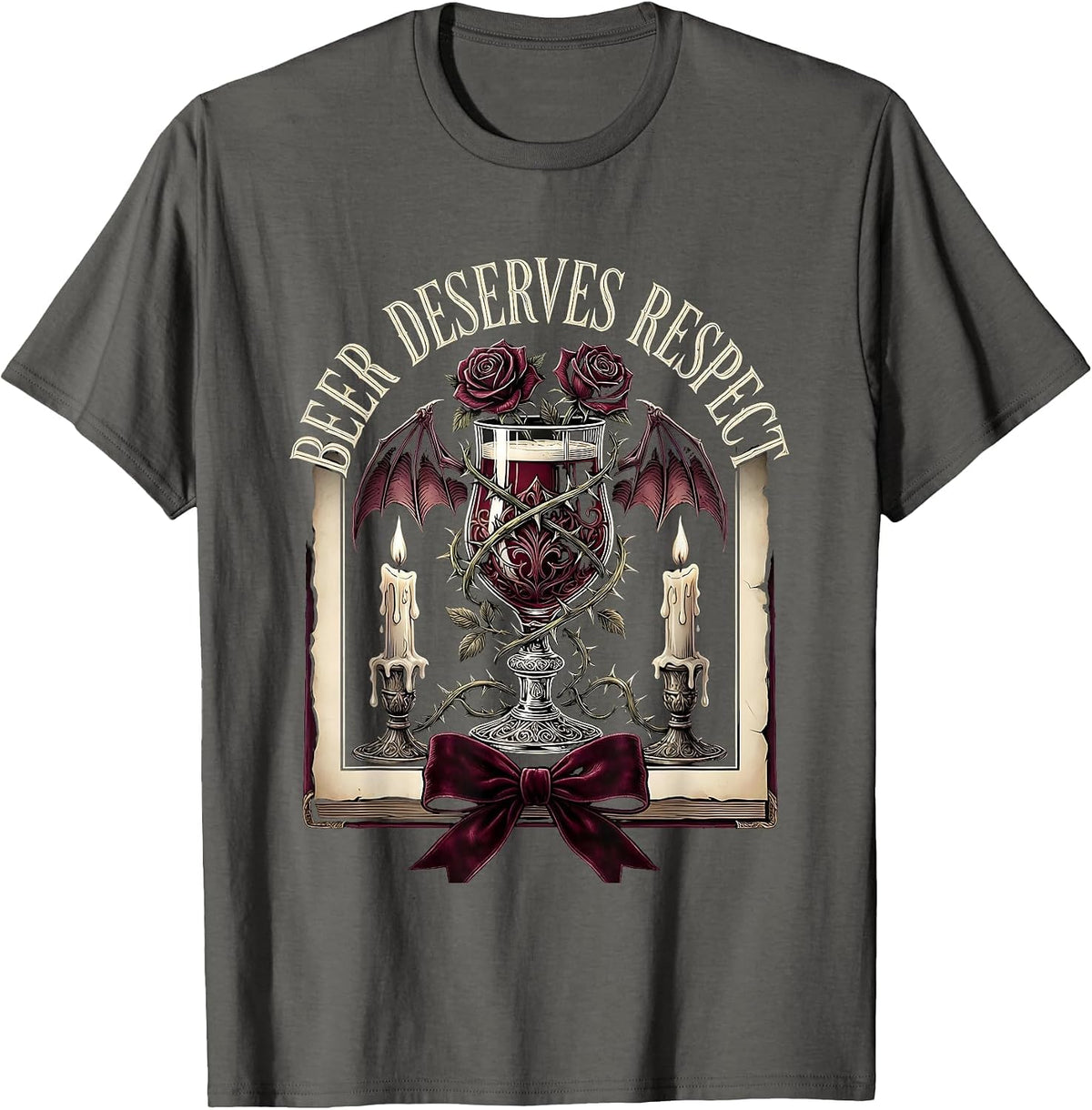 Men's Beer Deserves Respect Bold Drinking Design T-Shirt - Asphalt Grey