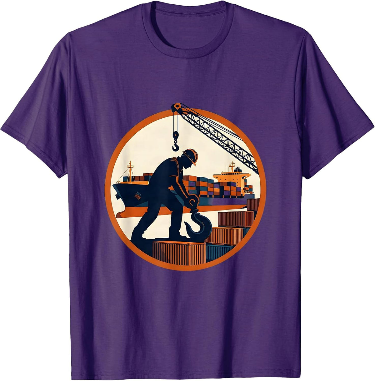 Labor Day Dock Worker Cargo Ship Port Illustration T-Shirt - Purple
