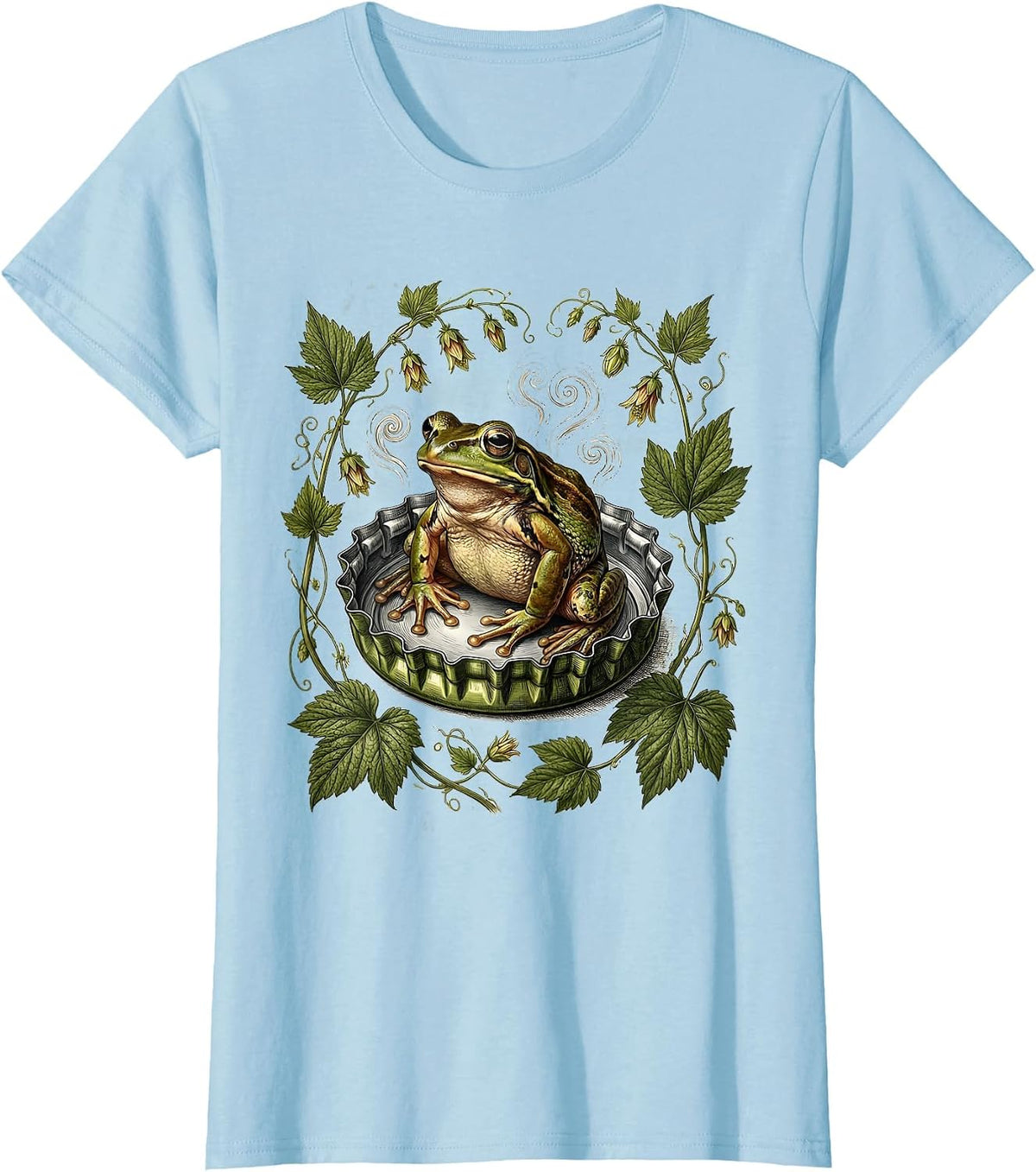 Frog Relaxing in Bottlecap Hot Tub Beer Art T-Shirt - Baby Blue