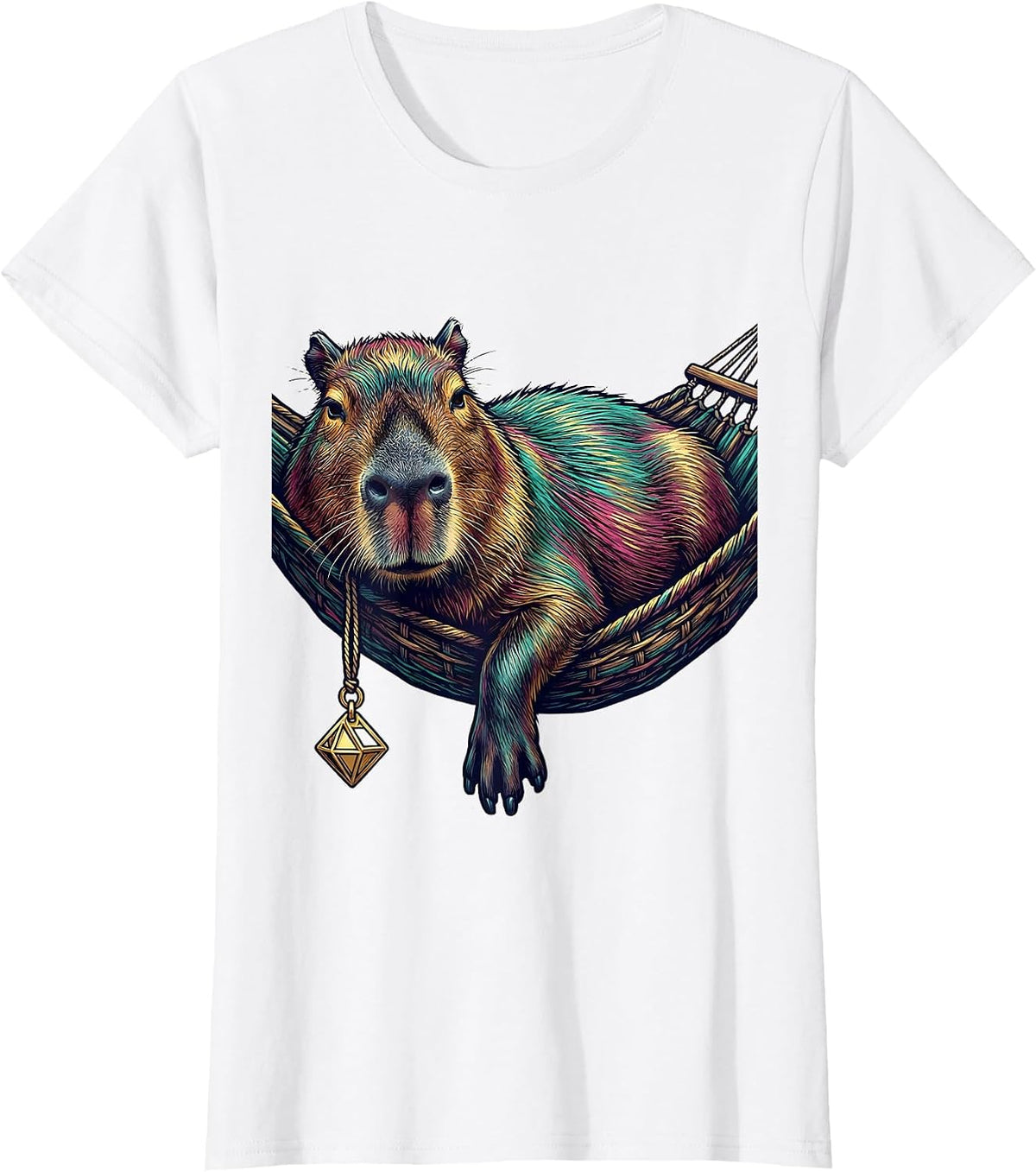 Reclining Capybara Painterly Animal Humor Graphic T-Shirt - White