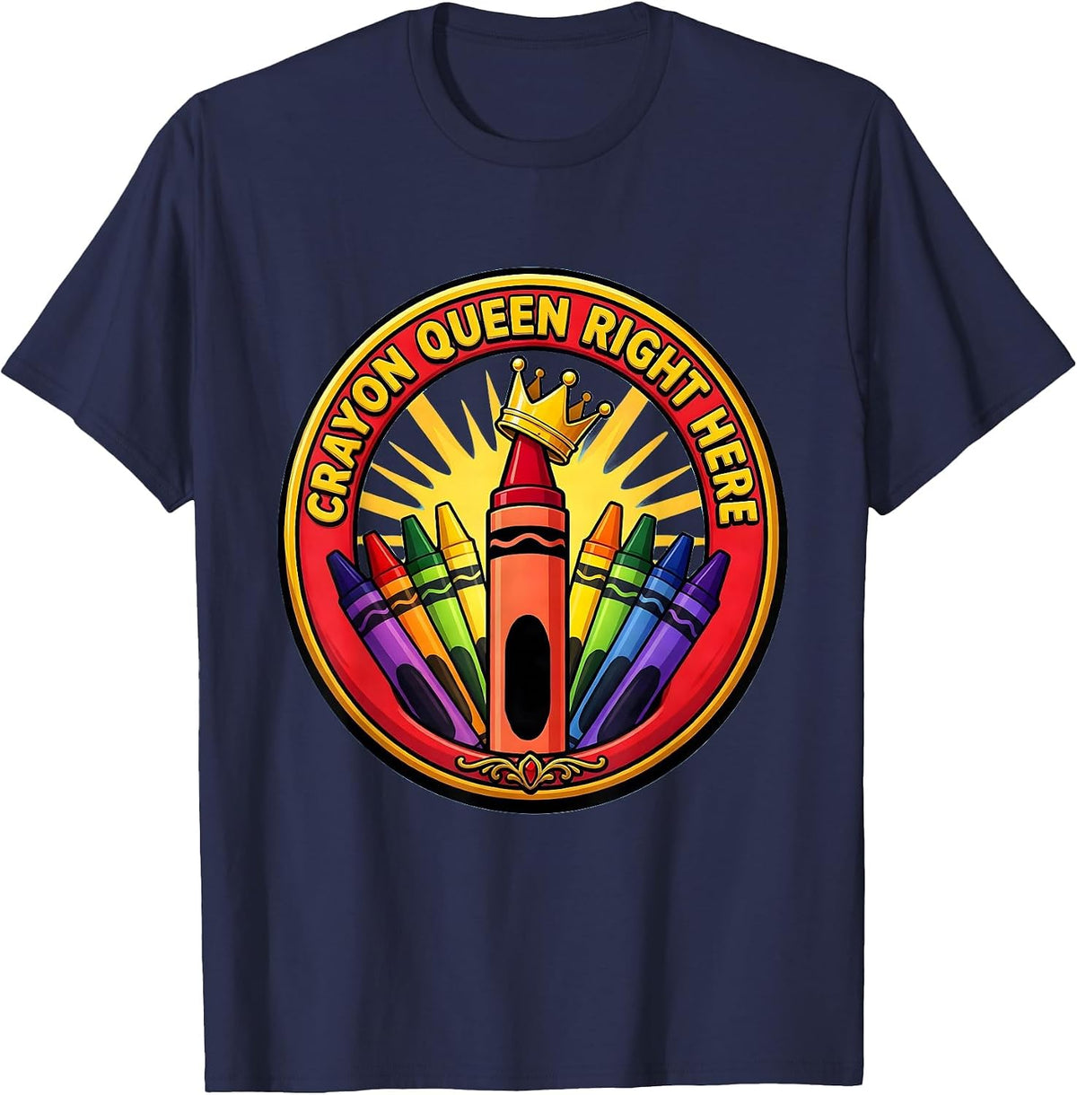 Men's Crayon Queen Here PreK Teacher Design T-Shirt - Navy Blue