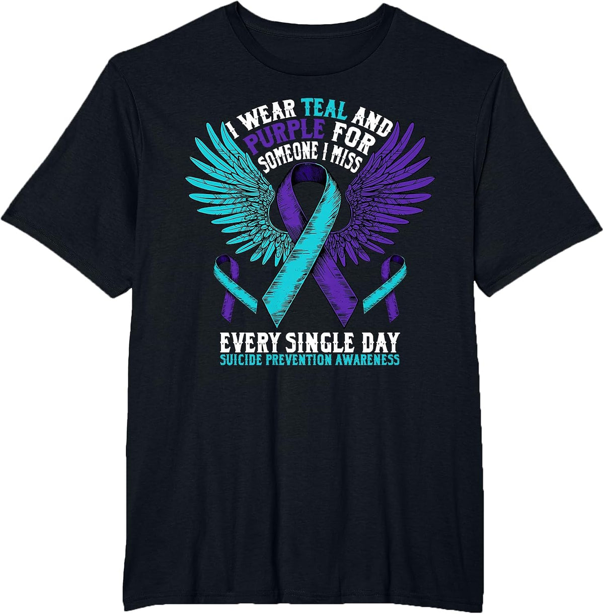 Suicide Prevention Awareness Purple Ribbon Mental Health T-Shirt - Black