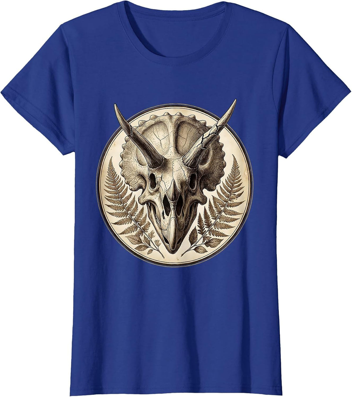 Women's Triceratops Skull Cracked Horns Dinosaur Art T-Shirt - Royal Blue