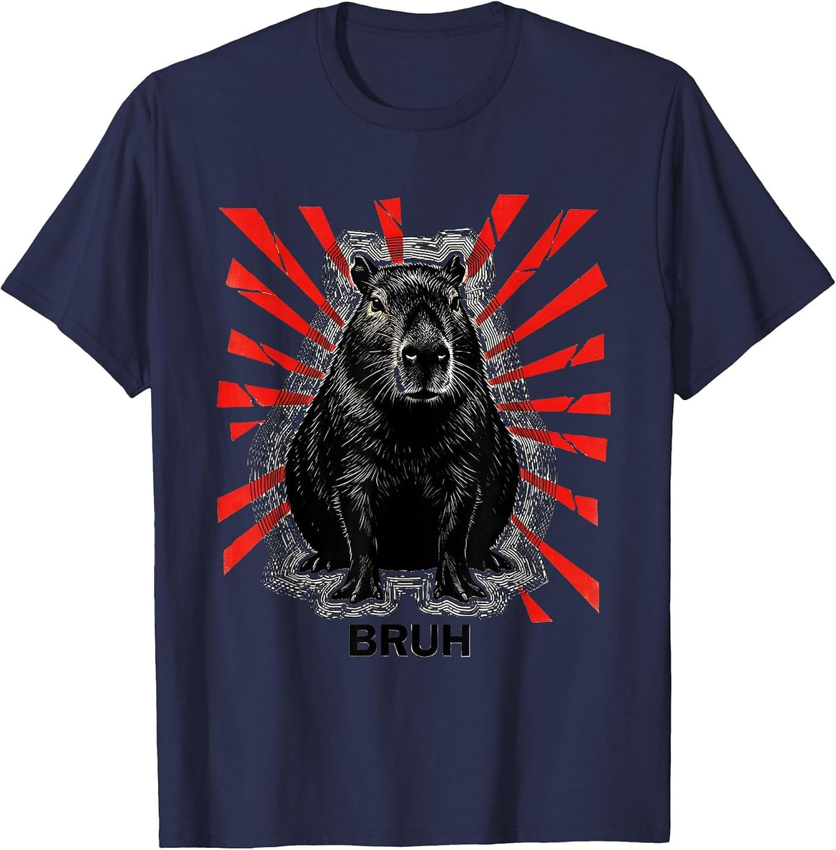 Men's Bruh Funny Capybara Animal Meme Humor T-Shirt - Navy Blue