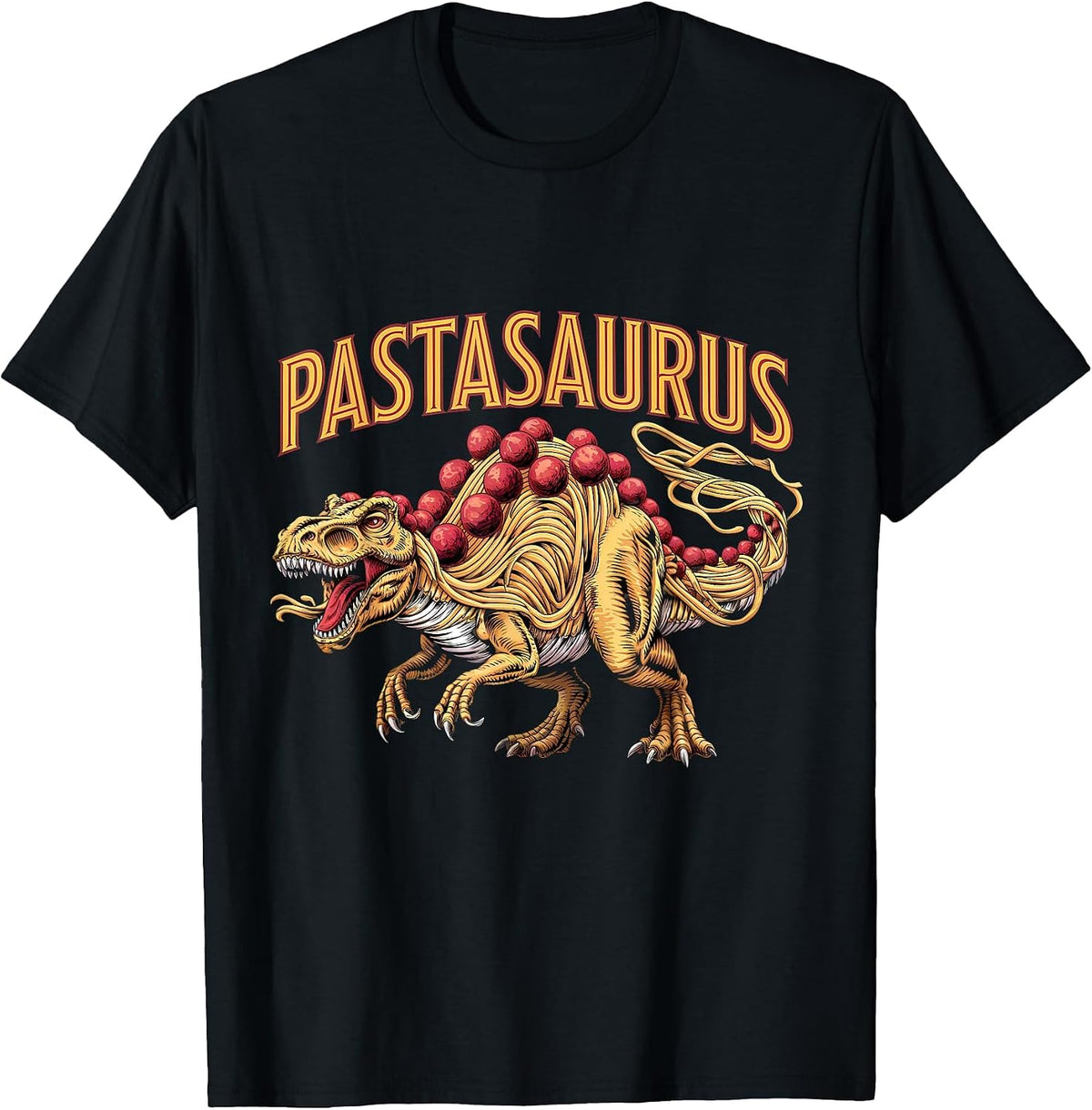 Spaghetti Pasta Dinosaur T-Rex Italian Food Pasta Noodles T-Shirt - Black