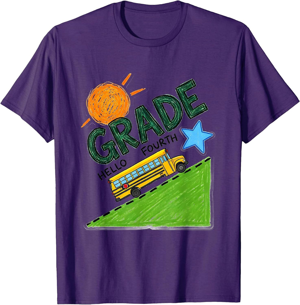 Hello Fourth Grade Naive Kidcore Back To School Teacher T-Shirt - Purple