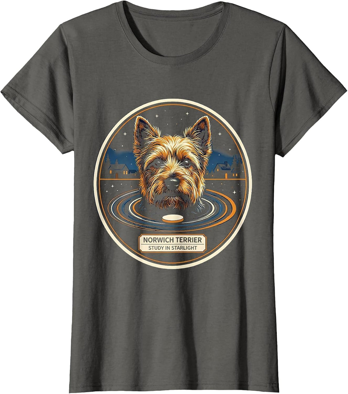 Women's Norwich Terrier Study In Starlight Editorial Conceptual Dog T-Shirt - Asphalt Grey