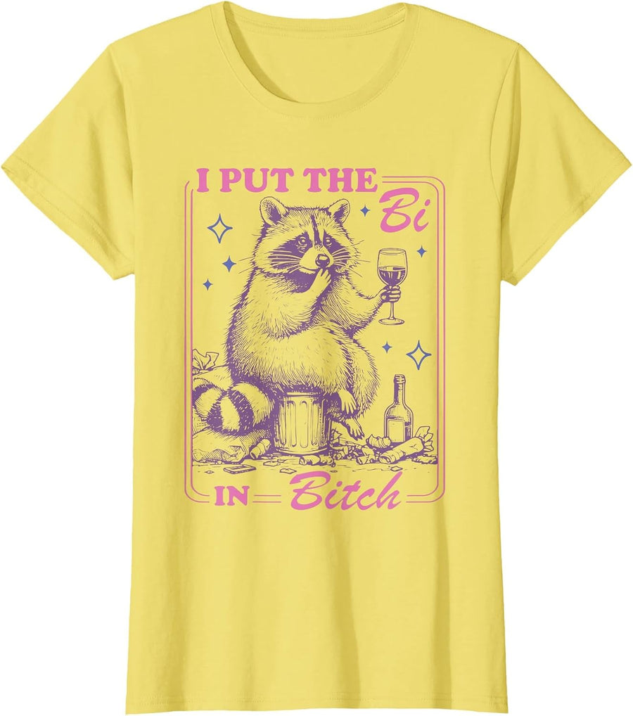 Funny Raccoon I Put The Bi in Bitch Bisexual LGBT Pride T-Shirt - Lemon Yellow