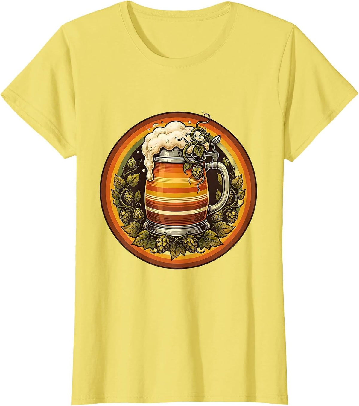 Oktoberfest Overflowing Beer Stein Hops Graphic T-Shirt - Lemon Yellow