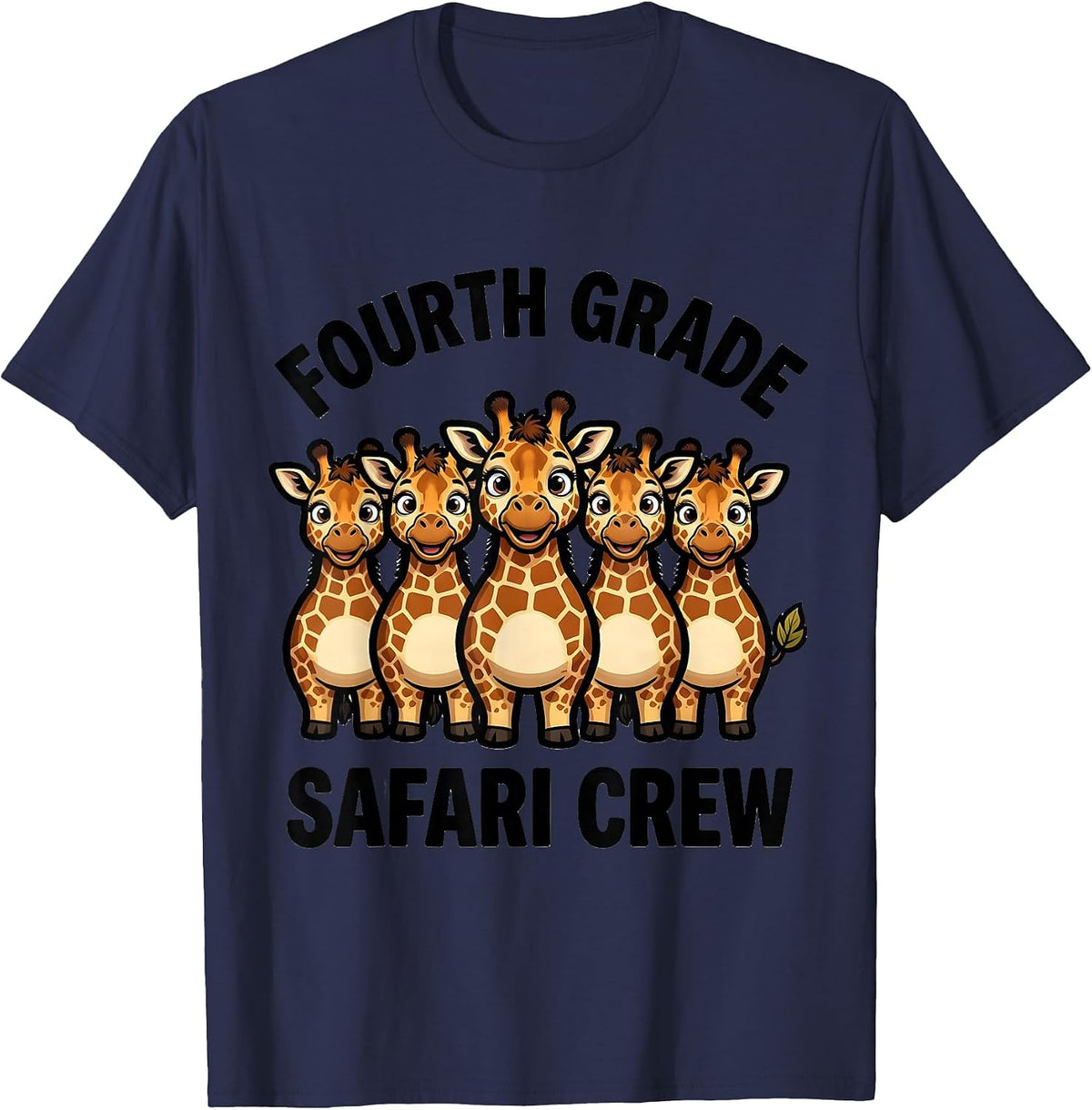 Men's Fourth Grade Safari Crew Cartoon Giraffe Cubs Teacher T-Shirt - Navy Blue
