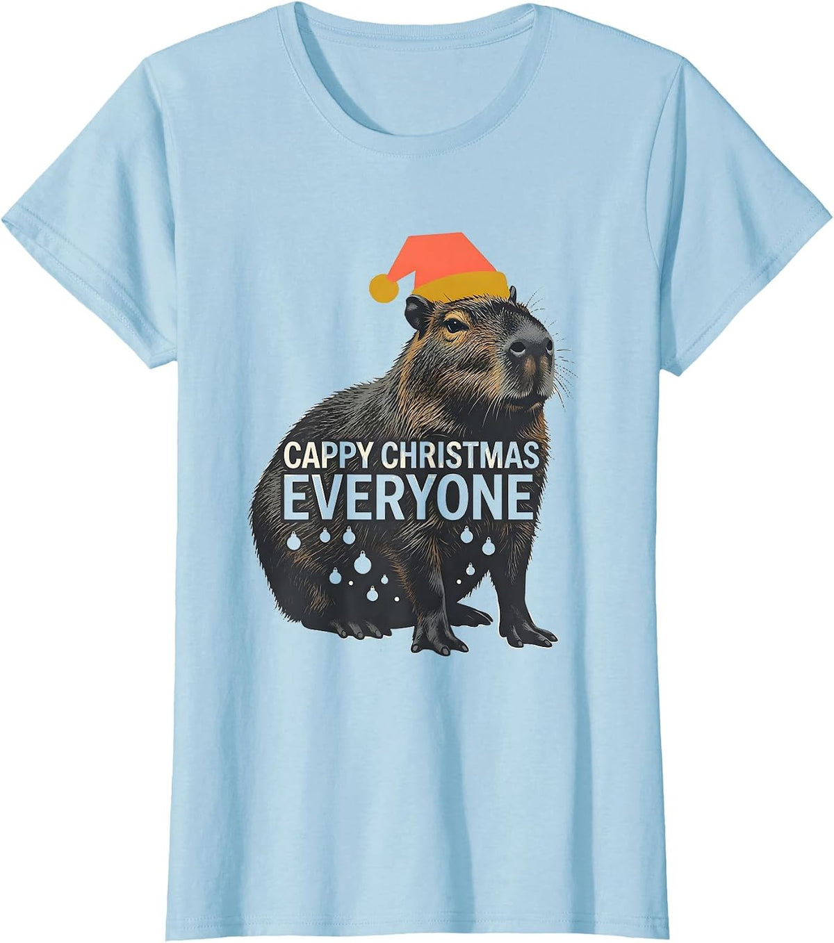 Cappy Christmas Everyone Midcentury Modern Capybara Santa T-Shirt - Baby Blue
