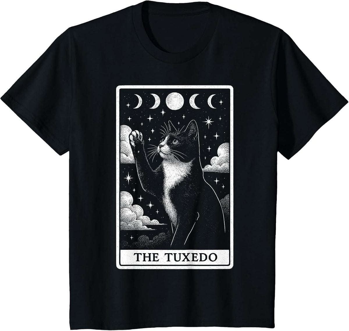 The Tuxedo Cat Tarot Card Witchy Moon T-Shirt - Black
