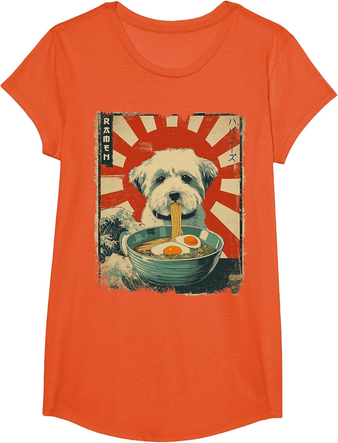 ハバニーズ Havanese Dog Vintage Ramen Japanese Noodles T-Shirt - Girls Orange