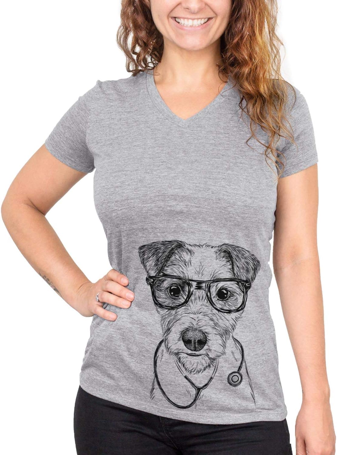 Inkopious Medical Bogart the Parsons Russell Terrier Dog Triblend T-Shirt - Grey V-neck