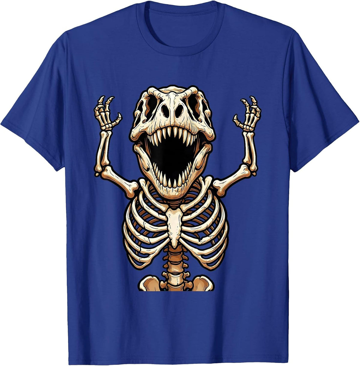 T-Rex Skeleton Mid-Roar Dinosaur Graphic T-Shirt - Royal Blue