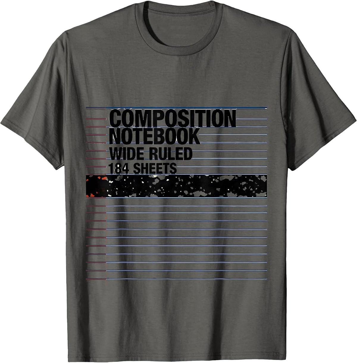 Men's Composition Notebook Wide Ruled 184 Sheets Teacher T-Shirt - Asphalt Grey