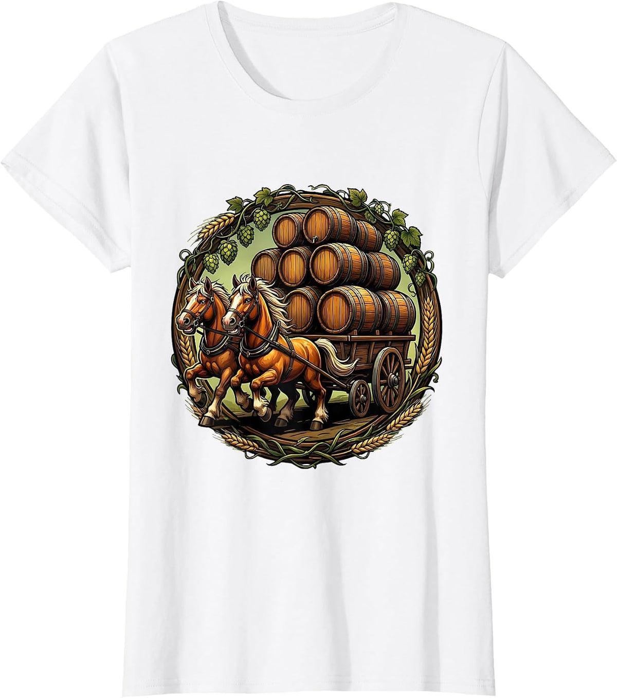Vintage Oktoberfest Beer Wagon Draft Horse T-Shirt - White