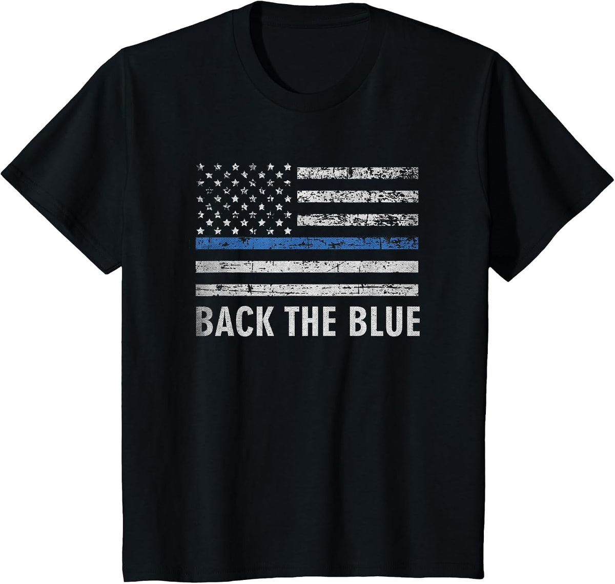 Thin Blue Line Back the Blue American Flag Police Support T-Shirt - Black