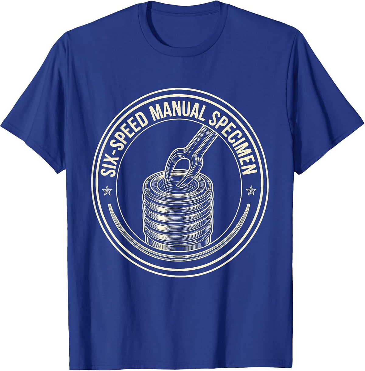 Six-Speed Manual Specimen Line Art Car Guy Mechanic Stick T-Shirt - Royal Blue