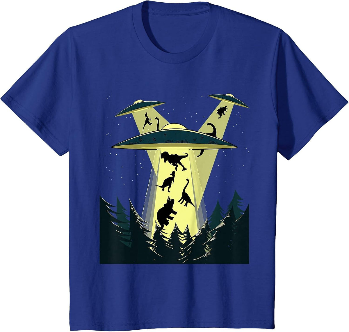 Alien Abduction Spaceship Dinosaurs Funny Vintage UFO Alien T-Shirt - Royal Blue