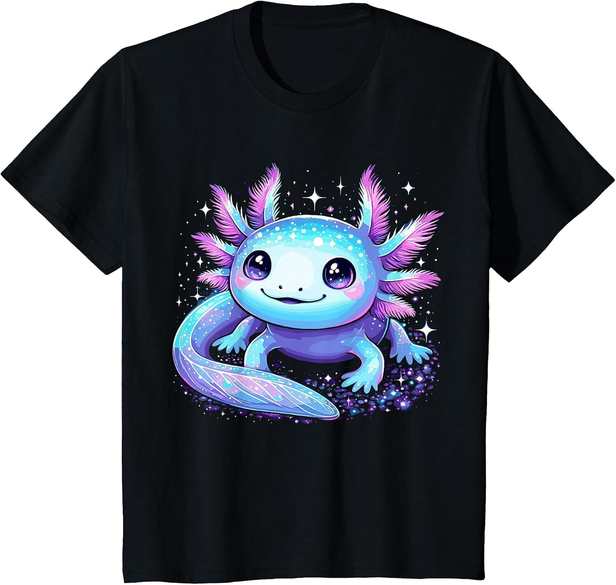 Cute Axolotl Galaxy Rainbow Colorful Axolotl T-Shirt - Black