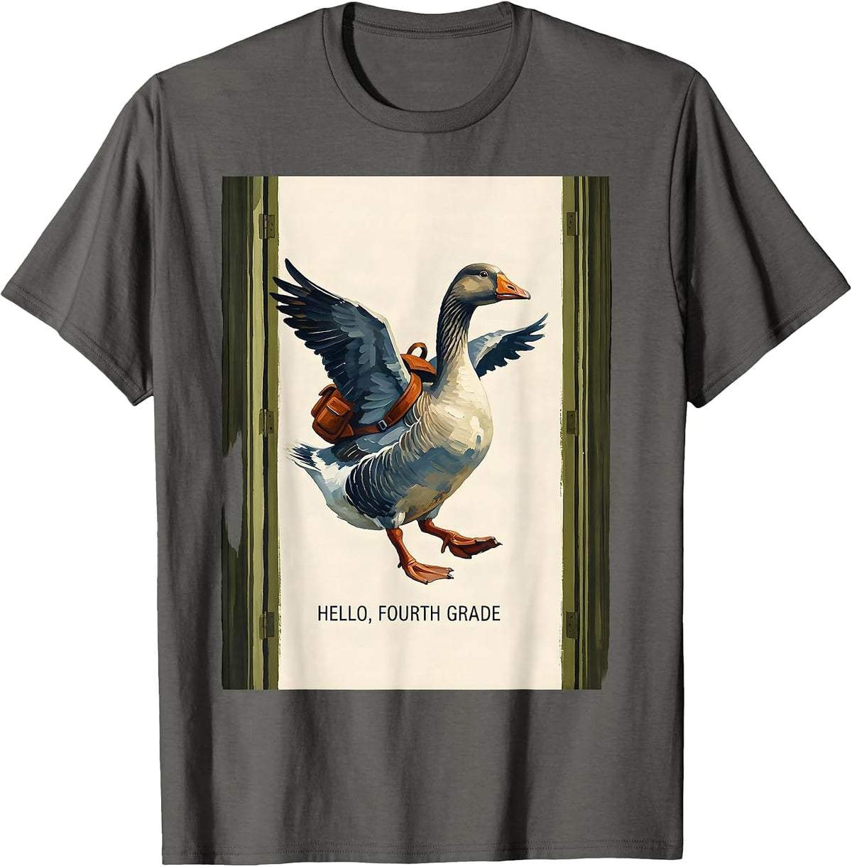 Hello, Fourth Grade Cute Goose Teacher Back To School Gift T-Shirt - Asphalt Grey