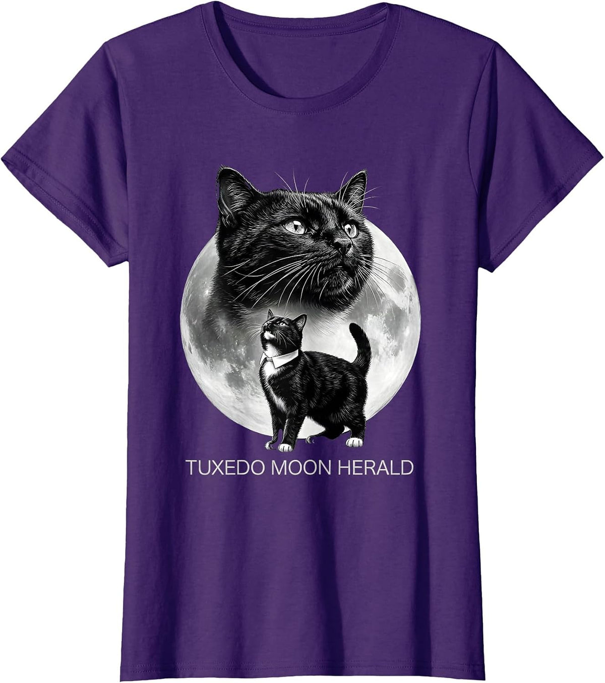 Women's Tuxedo Moon Herald Monochromatic Tuxedo Cat Lover Fantasy T-Shirt - Purple