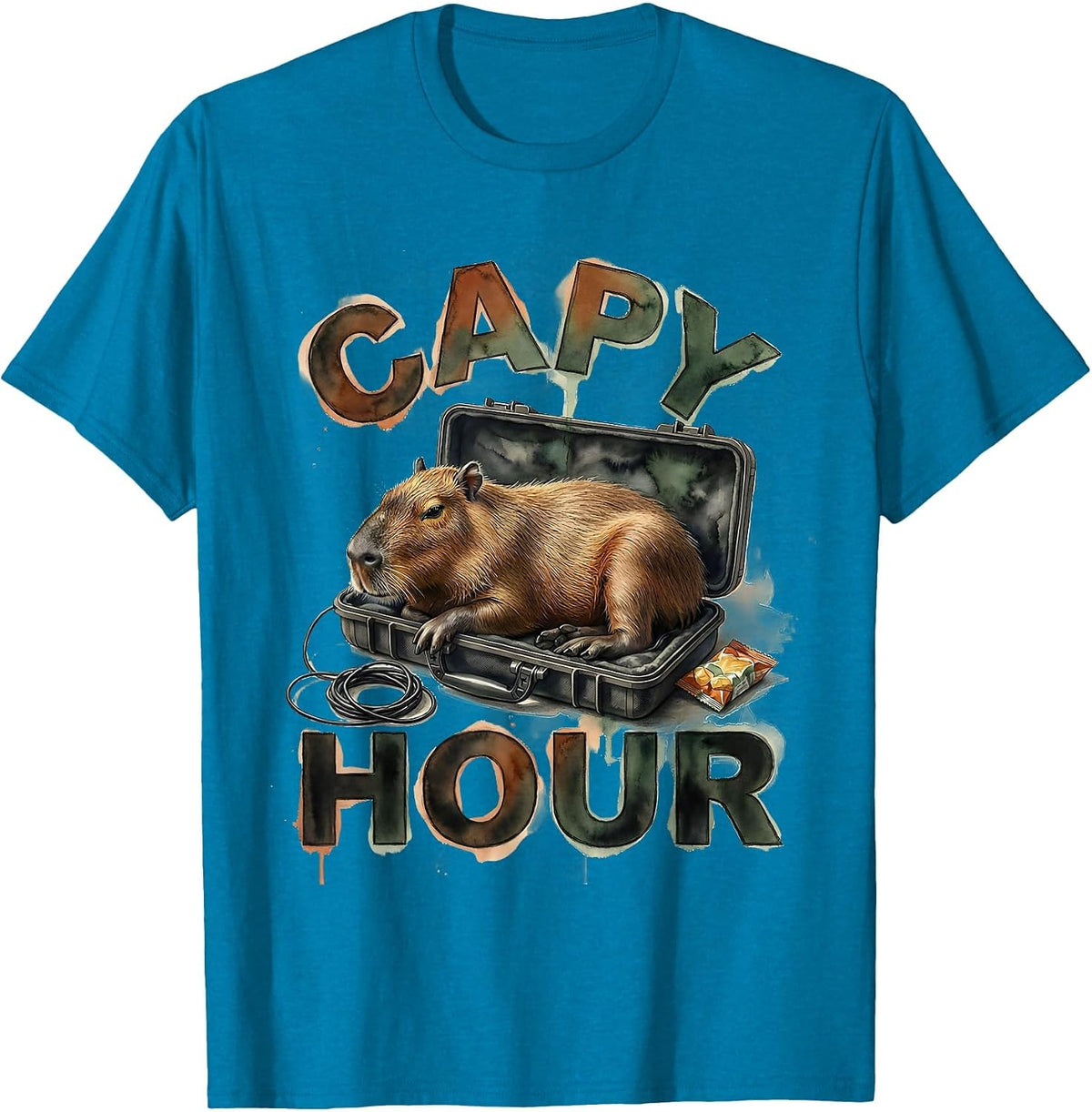 capy hour Watercolor Capybara Gamer Humor Gift T-Shirt - Sapphire Blue