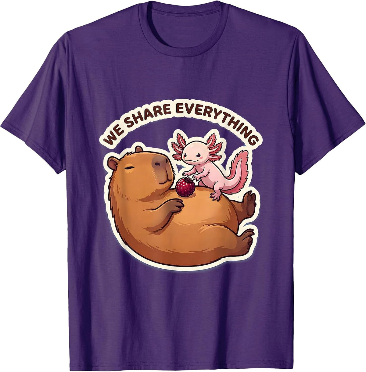 We Share Everything Cute Kawaii Capybara Axolotl Animal T-Shirt - Purple