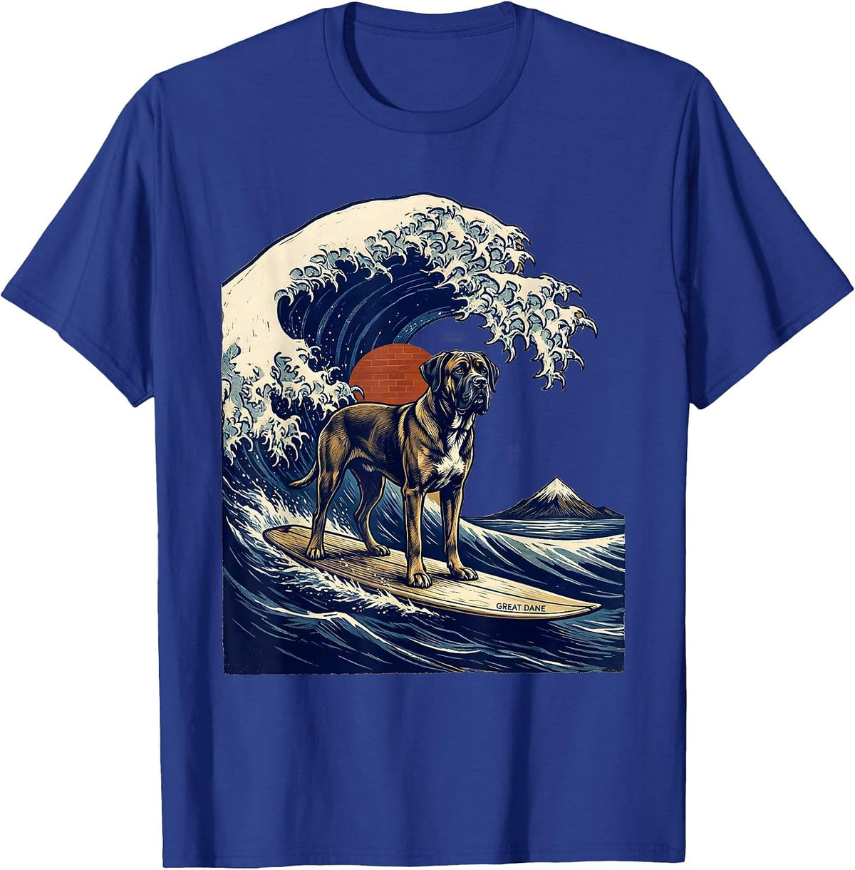 Great Dane Linocut Funny Surf Dog Breed Owner Gift T-Shirt - Royal Blue