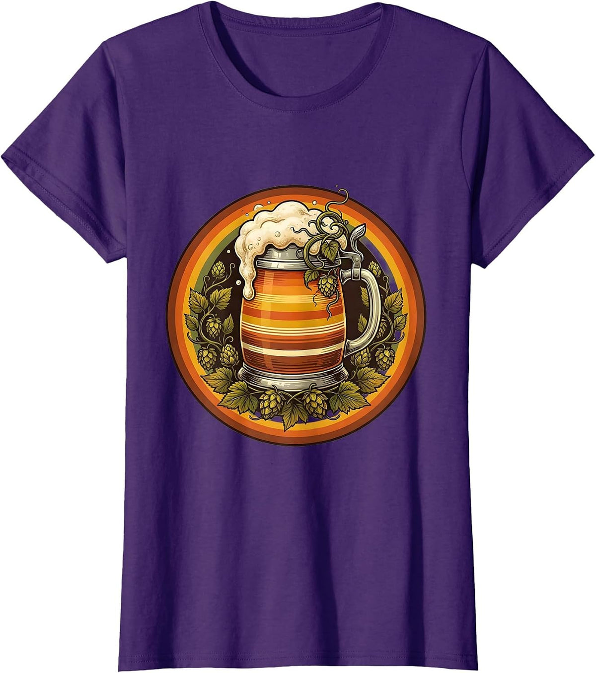 Oktoberfest Overflowing Beer Stein Hops Graphic T-Shirt - Purple