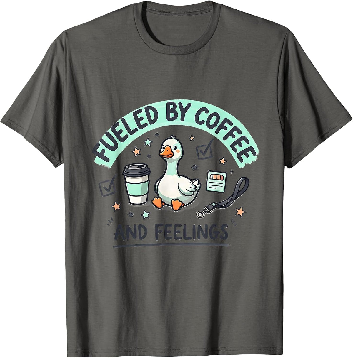 Men's Fueled By Coffee And Feelings Funny Mental Health Counselor T-Shirt - Asphalt Grey