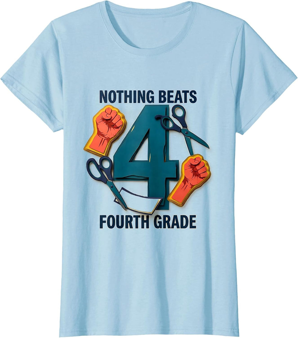 Nothing Beats Fourth Grade Back to School Rock Paper T-Shirt - Baby Blue