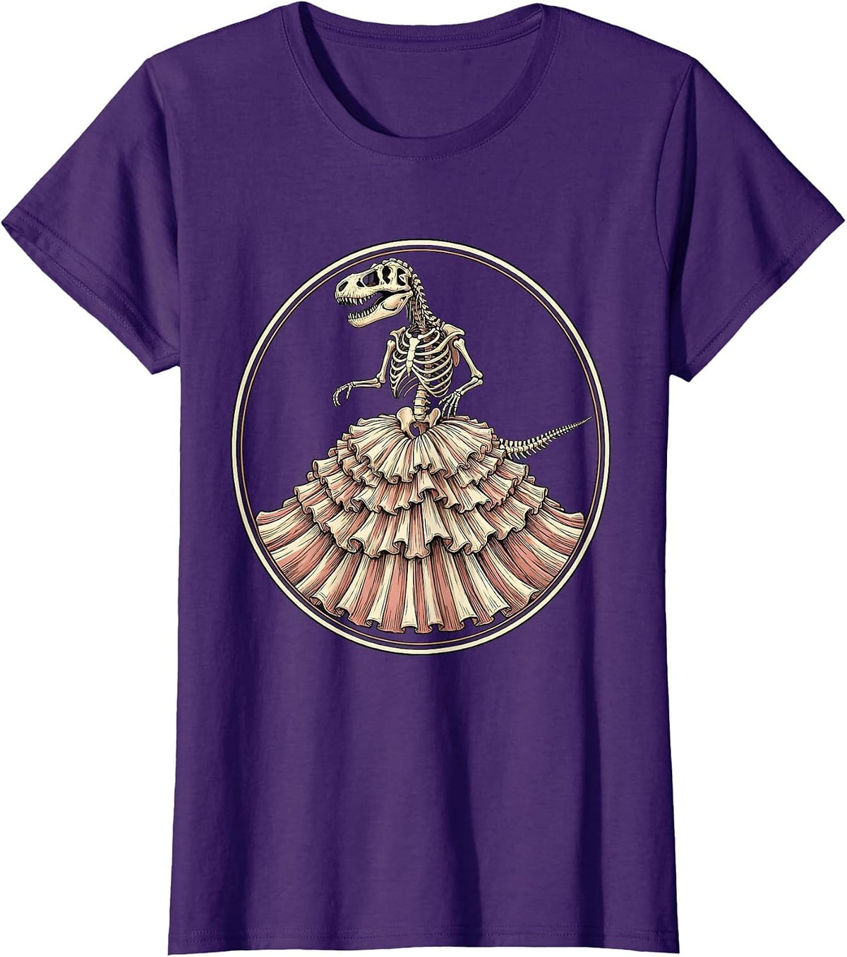 Women's Dinosaur Skeleton Ballgown Elegant Dino Art T-Shirt - Purple