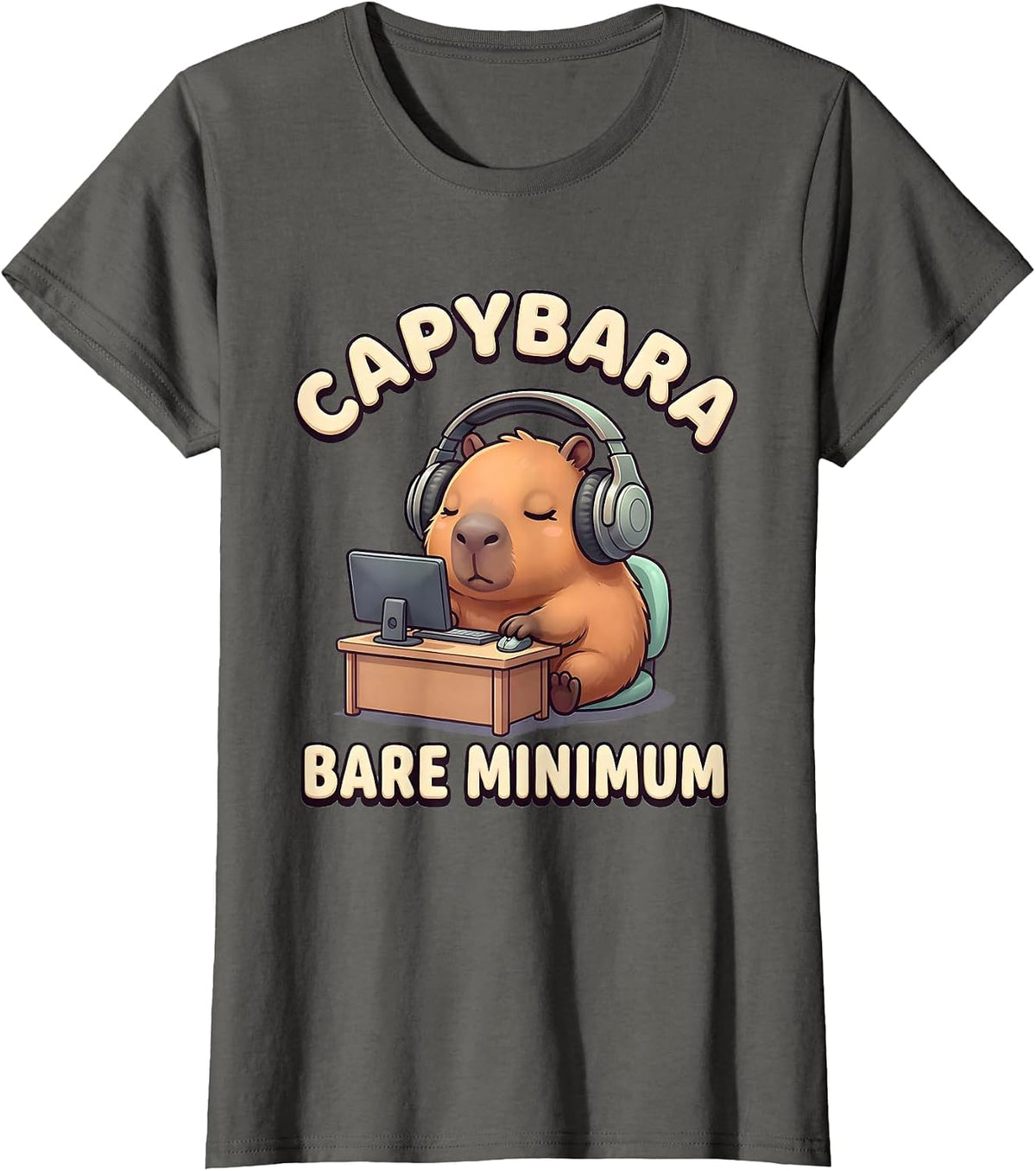 Women's Capybara Bare Minimum Cute Kawaii Gamer Humor Gift T-Shirt - Asphalt Grey