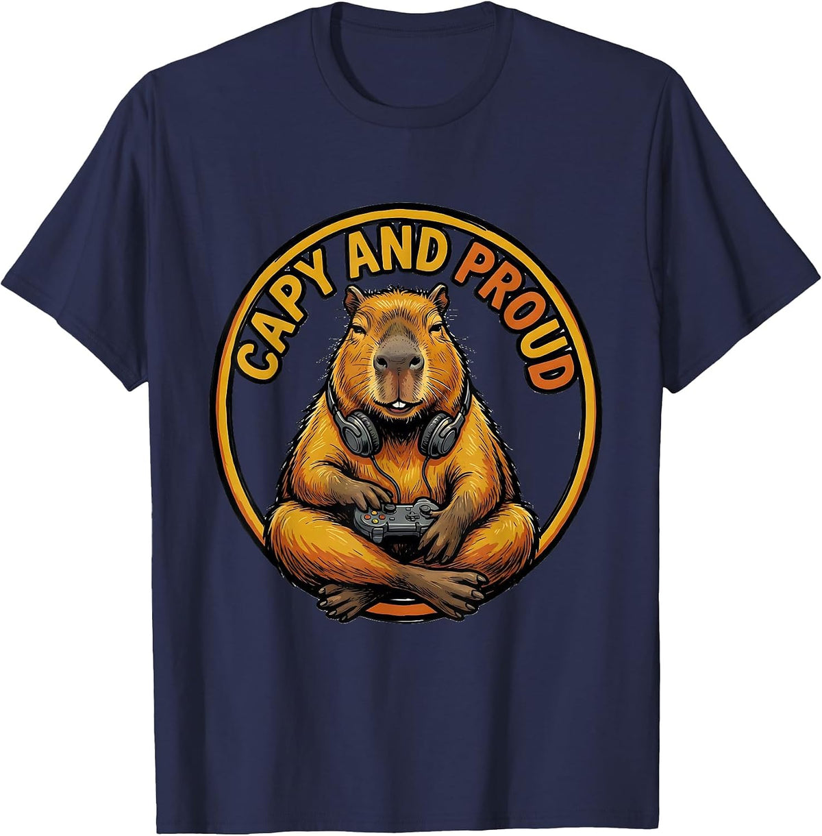 Men's Capy And Proud Funny Capybara Gamer Meme Humor T-Shirt - Navy Blue