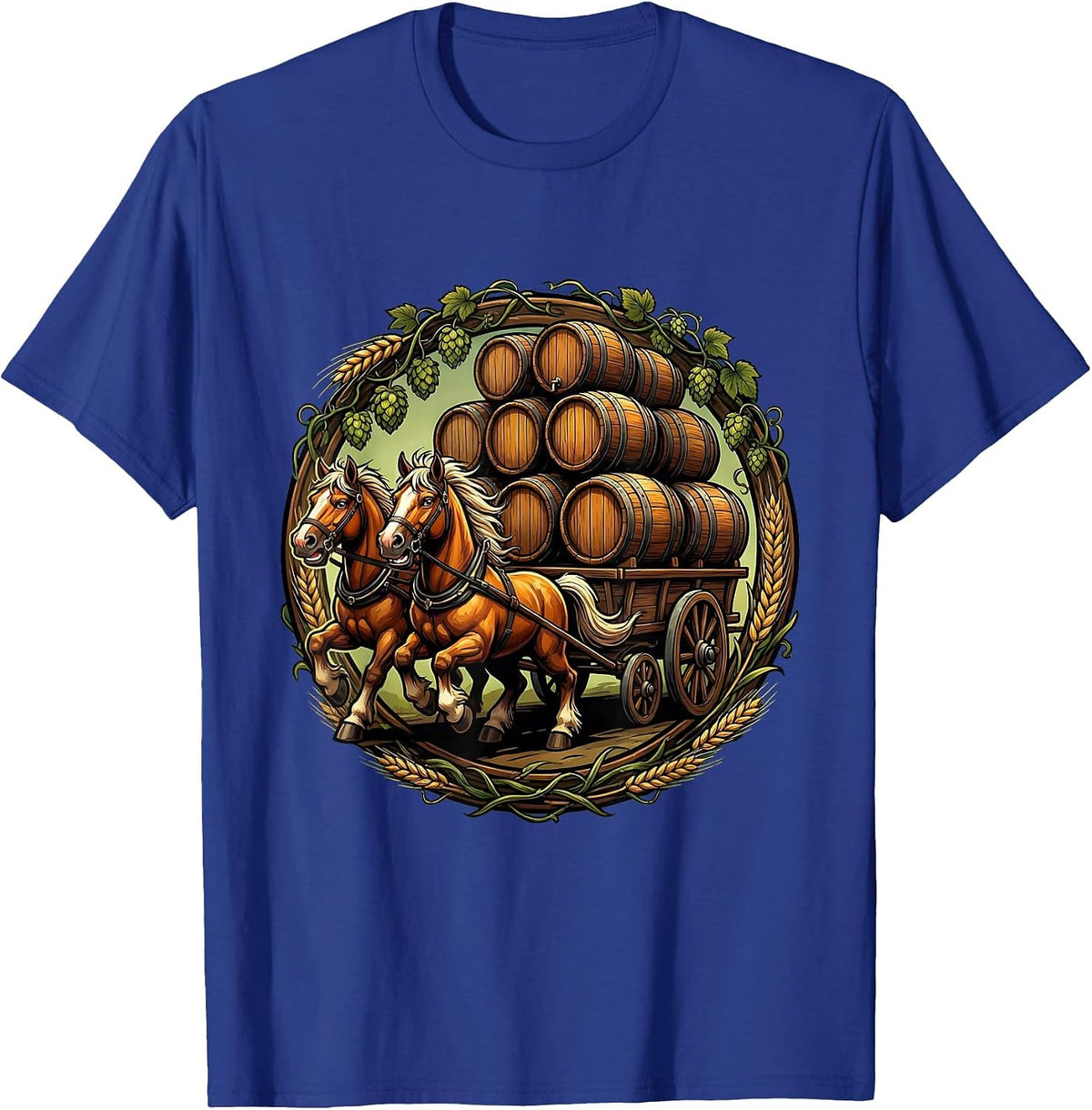Vintage Oktoberfest Beer Wagon Draft Horse T-Shirt - Royal Blue