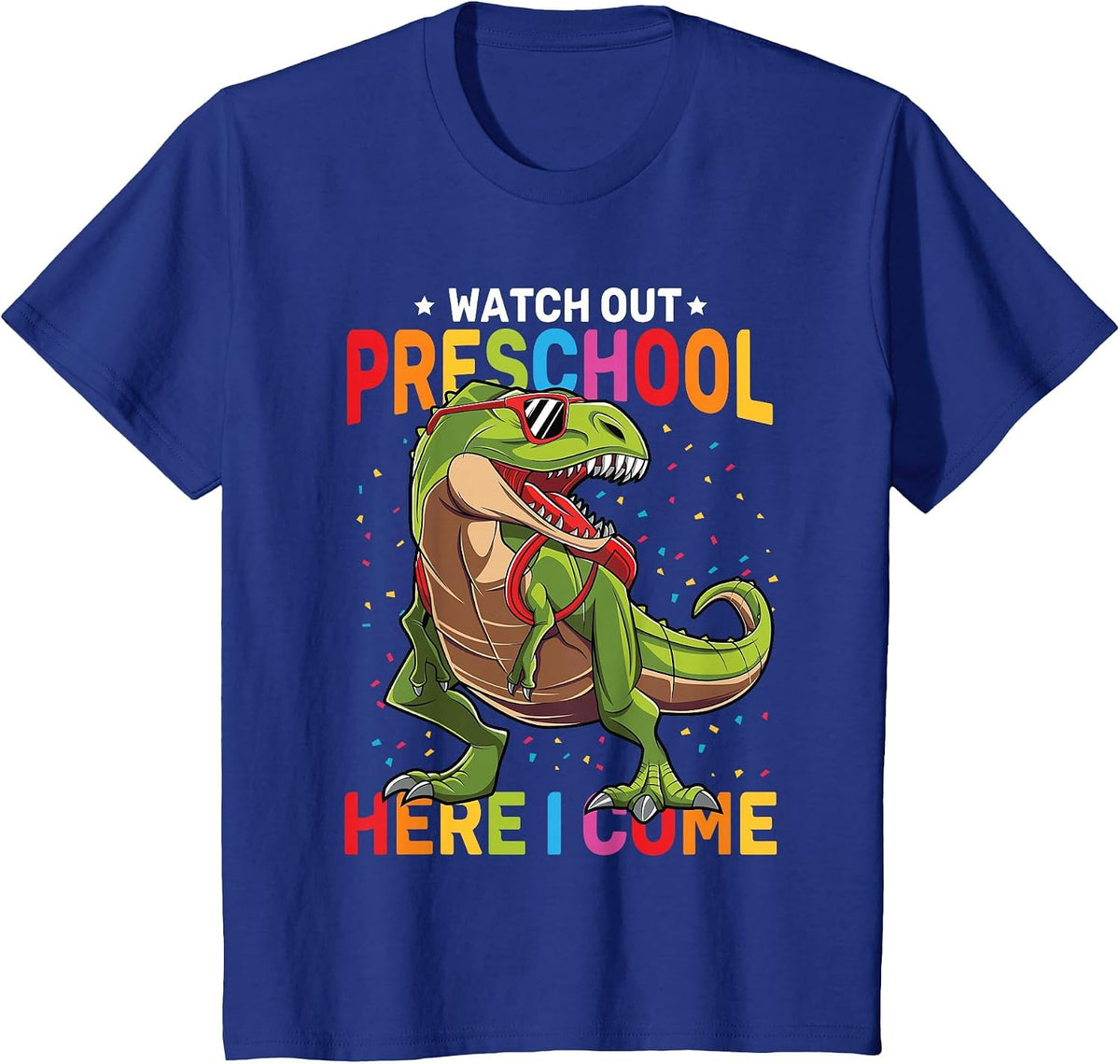 Watch Out Preschool Here I Come Dinosaur Back to School Boys T-Shirt - Royal Blue