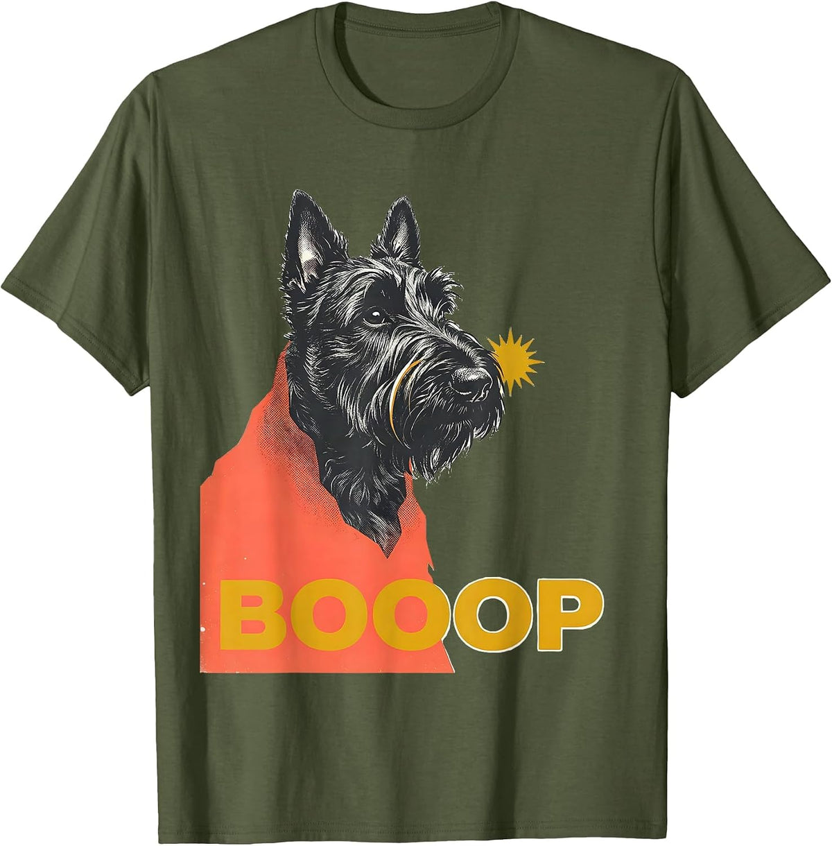 Booop Midcentury Modern Ghost Dog Halloween Dog Mom Humor T-Shirt - Olive Green