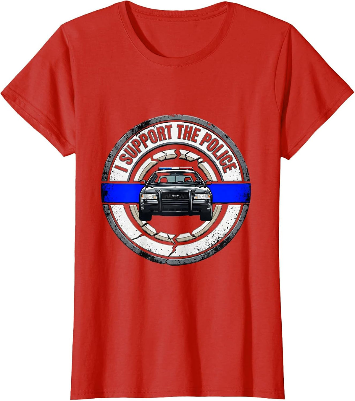 Women's I Support The Police Distressed Thin Blue Line Law T-Shirt - Red
